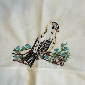 Vintage Pillowcases Pair Embroidered Bird Branch Kmart Kresge 1970s Decor